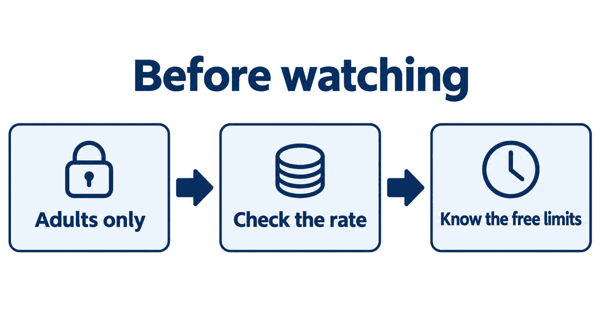 Before watching: Adults only, Check the rate, Know the free limits