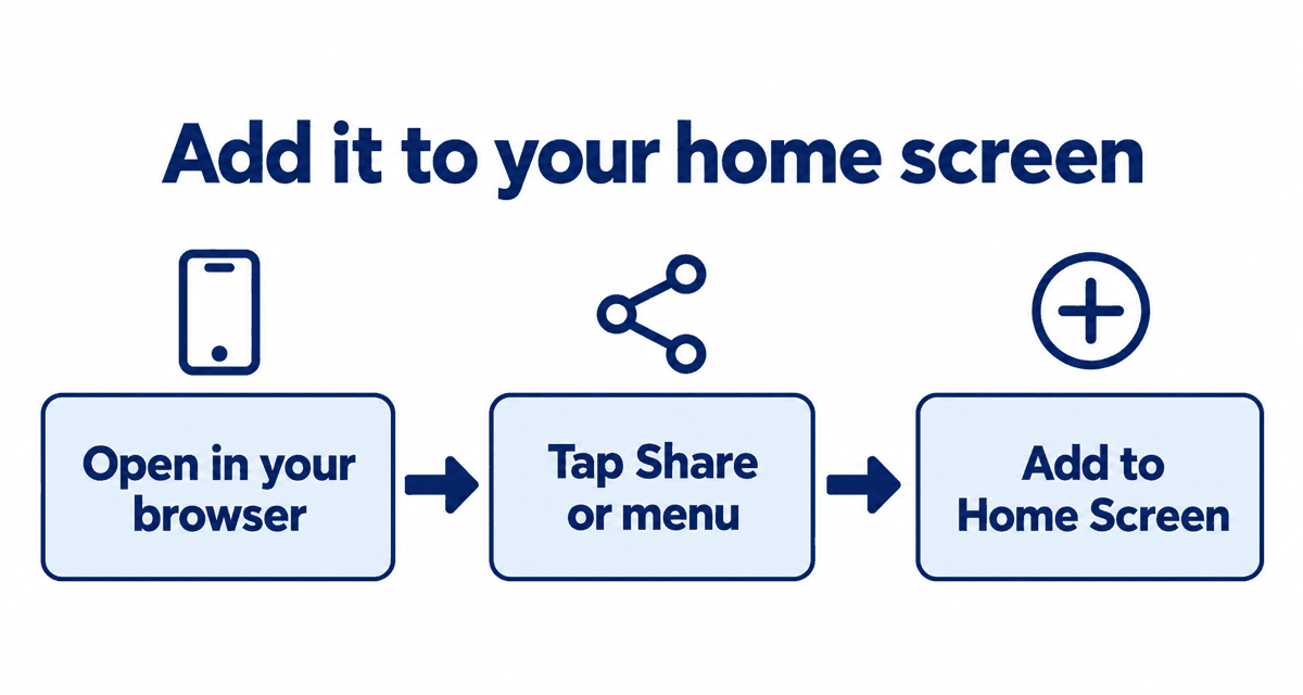 Steps to add Stripchat to your home screen: open in your browser, tap Share or menu, add to Home Screen