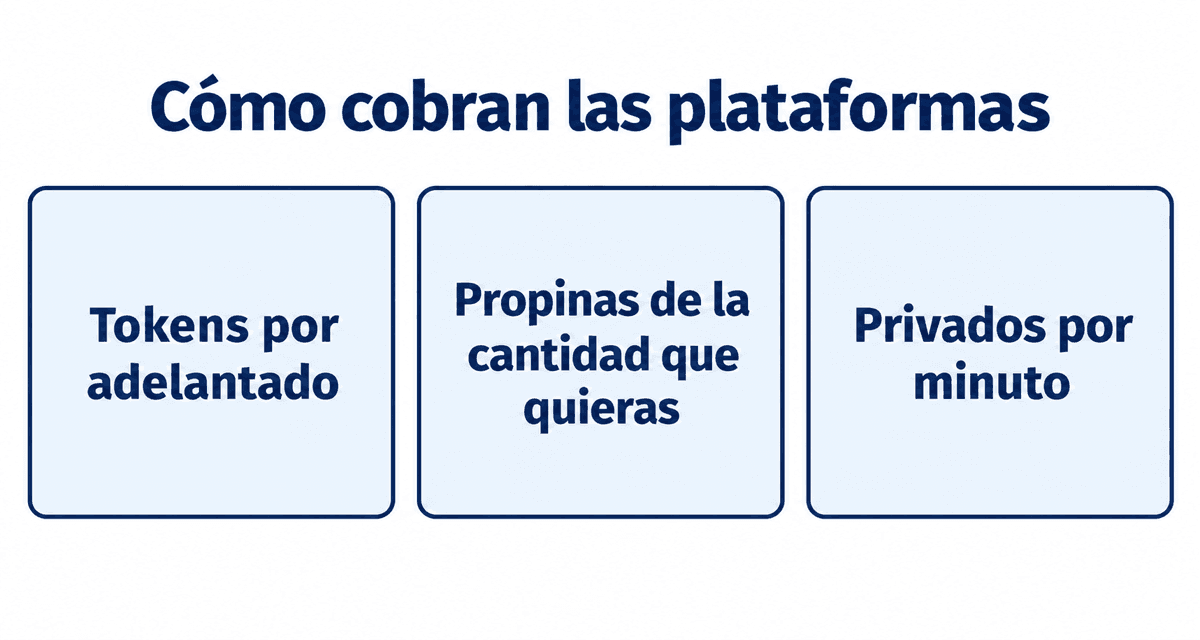 Cómo cobran las plataformas: tokens por adelantado, propinas de la cantidad que quieras y privados por minuto