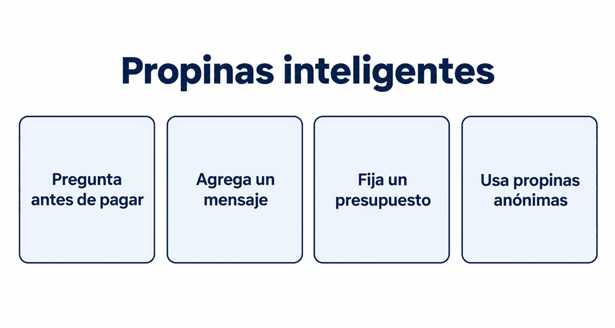 Propinas inteligentes: pregunta antes de pagar, agrega un mensaje, fija un presupuesto y usa propinas anónimas
