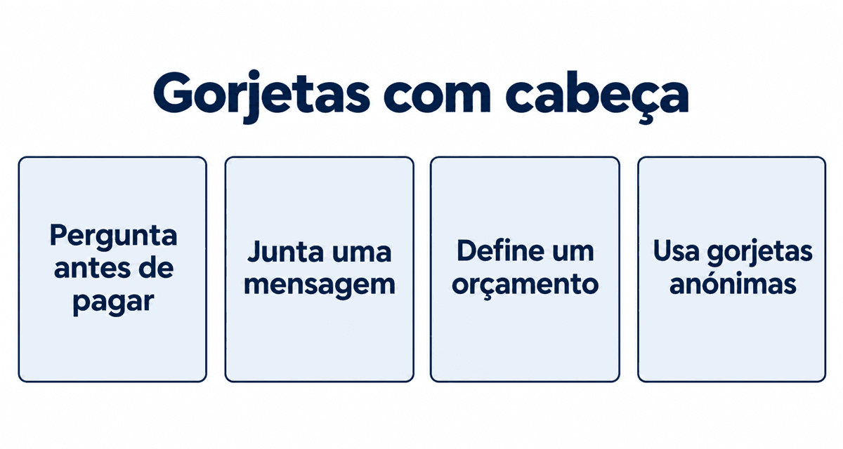 Gorjetas com cabeça: pergunta antes de pagar, junta uma mensagem, define um orçamento e usa gorjetas anónimas