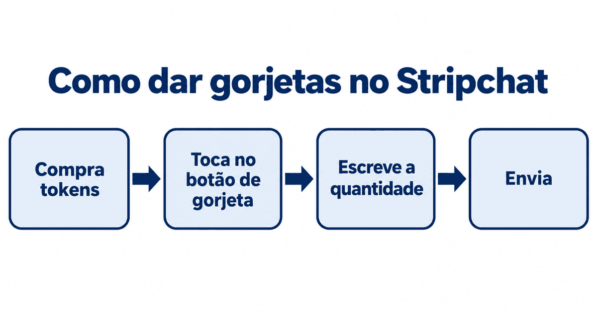 Como dar gorjetas no Stripchat: compra tokens, toca no botão de gorjeta, escreve a quantidade e envia