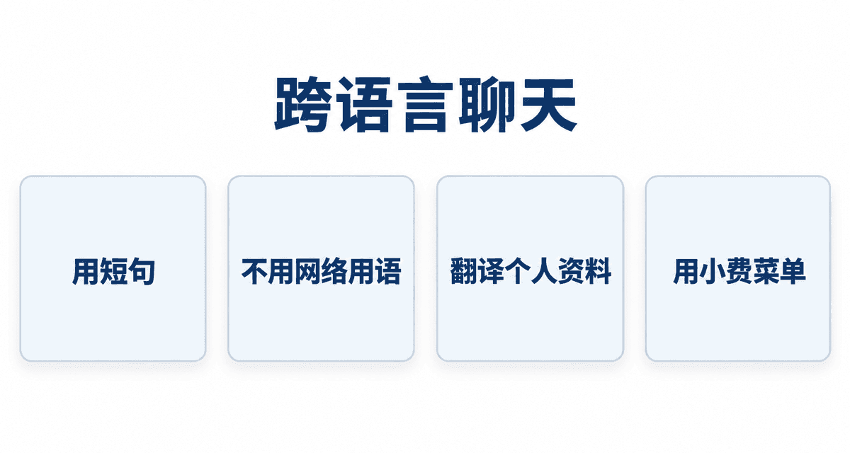 跨语言聊天：用短句、不用网络用语、翻译个人资料、用小费菜单