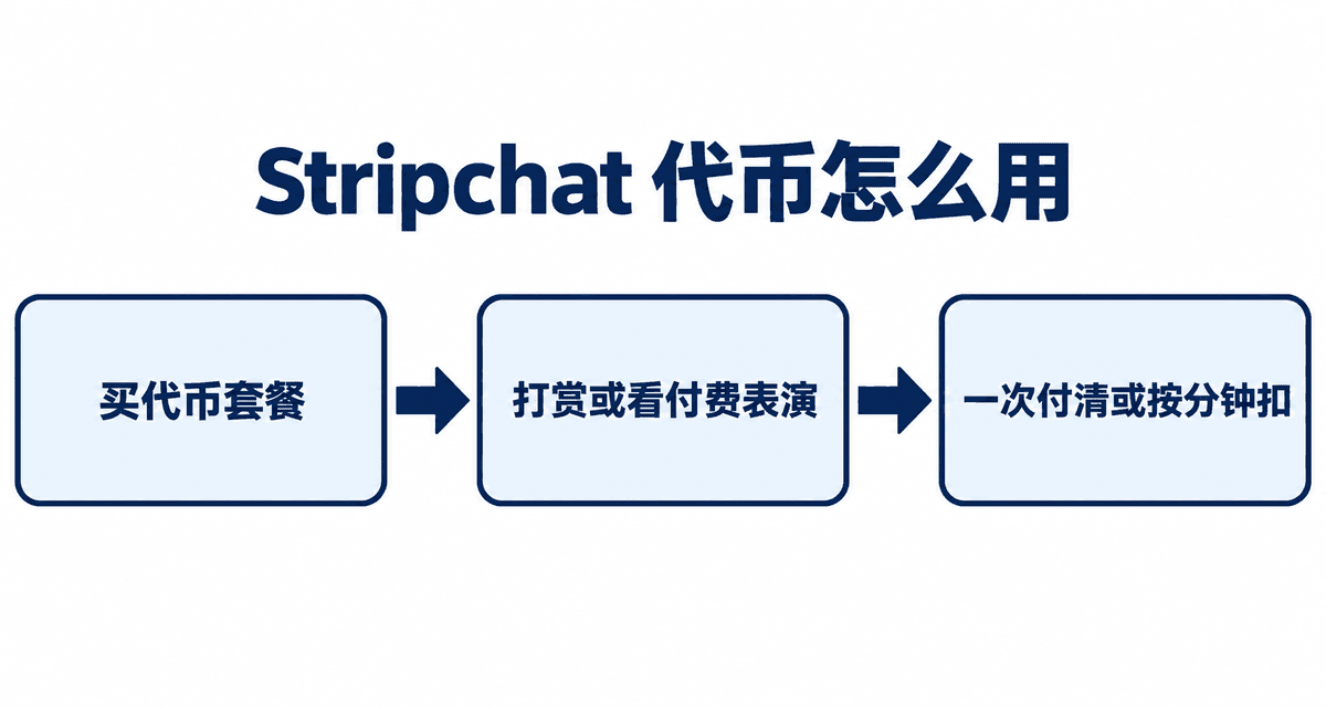 Stripchat 代币怎么用：买代币套餐→打赏或看付费表演→一次付清或按分钟扣
