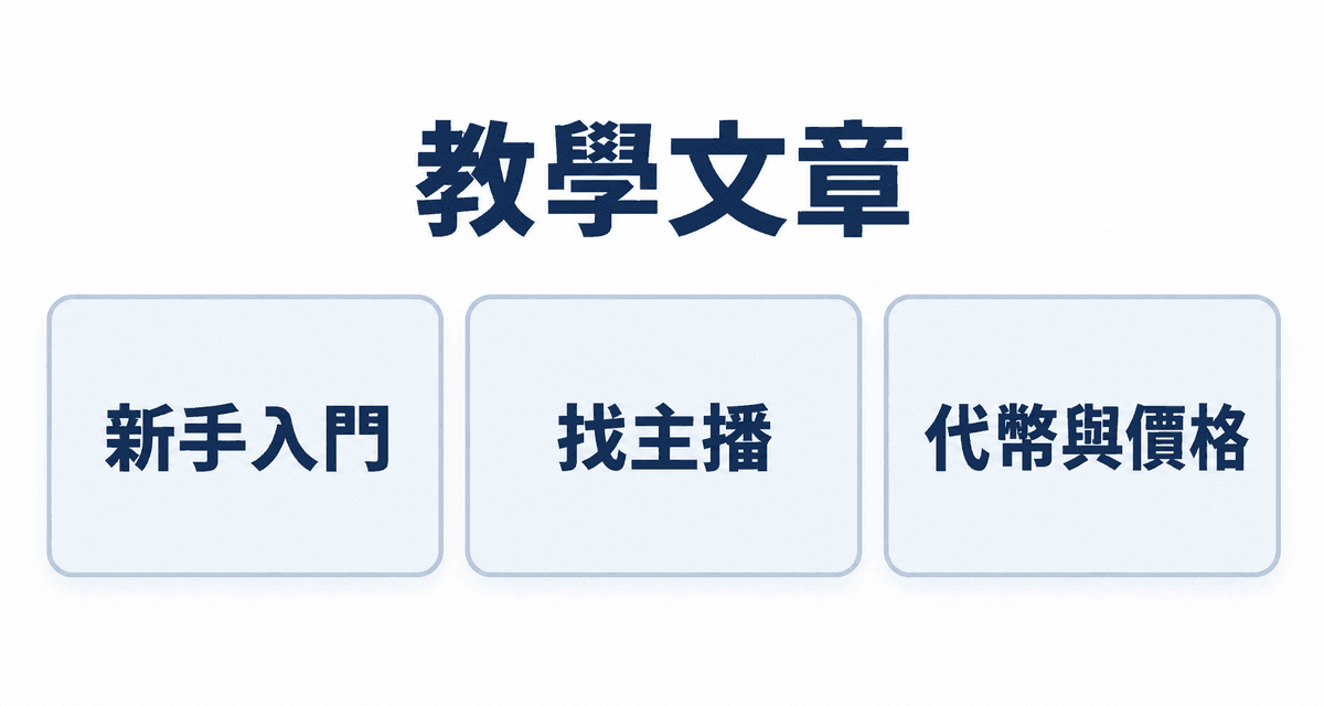 教學文章：新手入門、找主播、代幣與價格