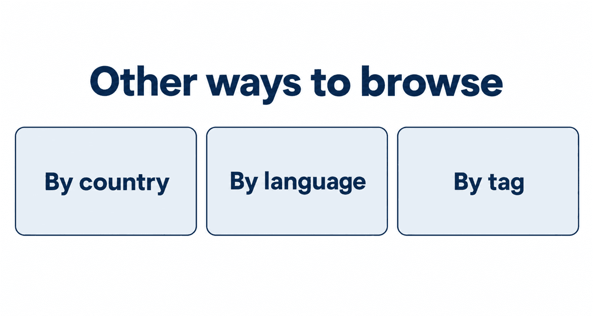 Other ways to browse: by the country a model lists, by the language they speak, or by tag