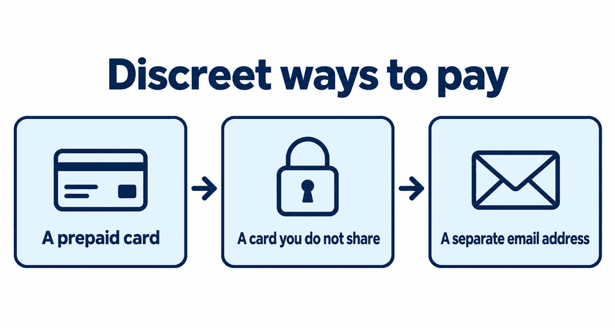 Discreet ways to pay: A prepaid card, A card you do not share, A separate email address