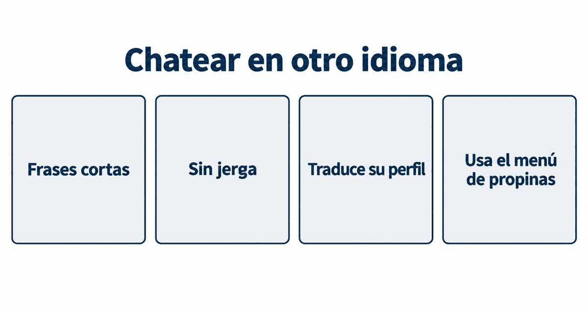 Chatear en otro idioma: frases cortas, sin jerga, traduce su perfil y usa el menú de propinas