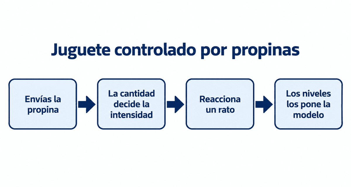 Juguete controlado por propinas: envías la propina, la cantidad decide la intensidad, reacciona un rato y los niveles los pone la modelo