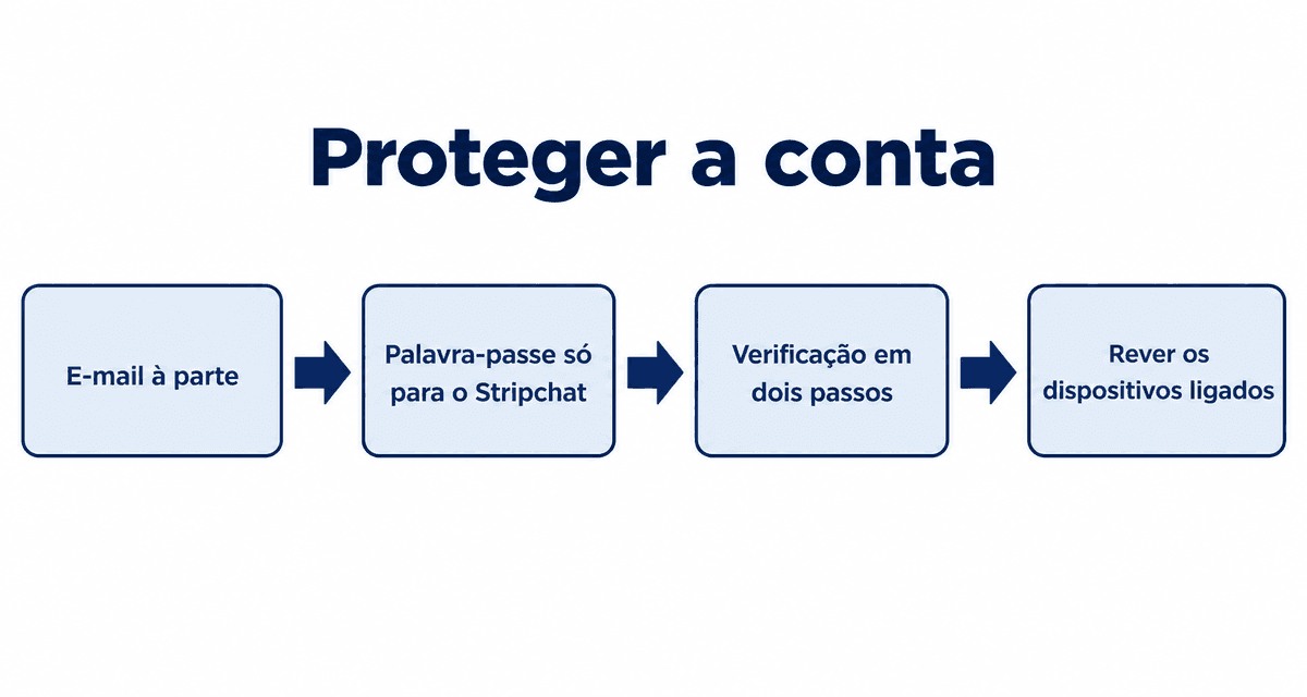Proteger a conta: e-mail à parte, palavra-passe só para o Stripchat, verificação em dois passos e rever os dispositivos ligados