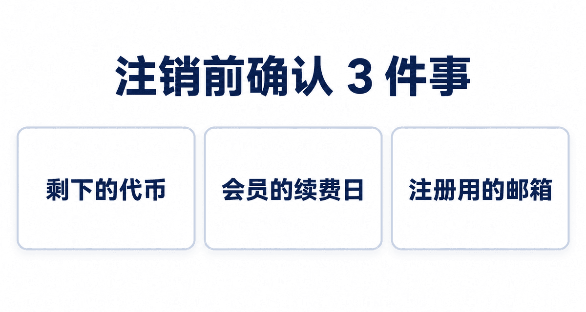 注销前确认 3 件事:剩下的代币、会员的续费日、注册用的邮箱