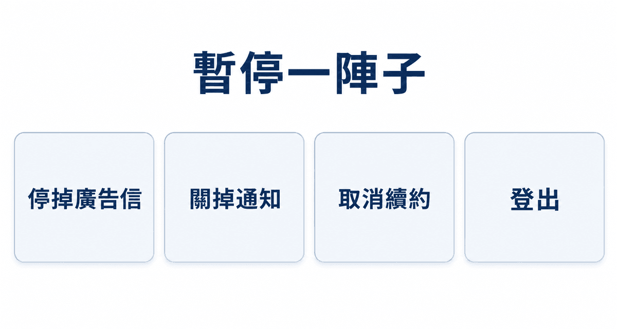 暫停一陣子:停掉廣告信、關掉通知、取消續約、登出